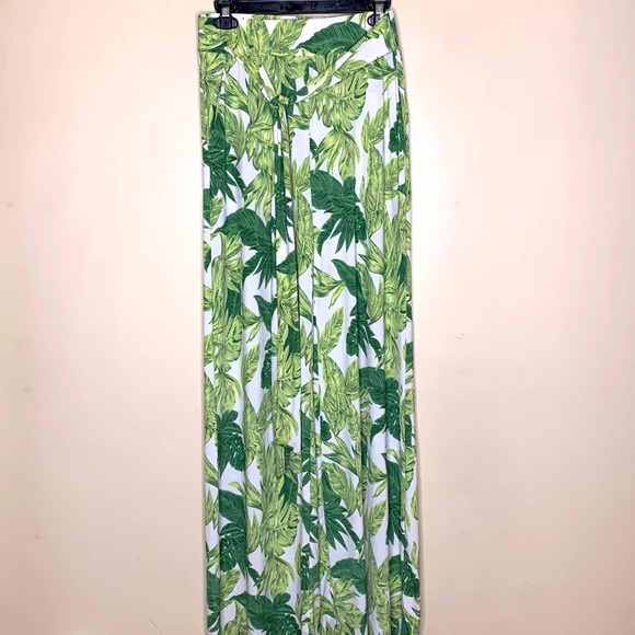 Vin Vin | Palm Leaf Print Tie Waist Wide Leg Resort Pants With Pockets Vacation - Picture 7 of 7